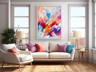 Naklejka premium Wall Art in living room, Wall art mockup, Art wall in modern living room, dressable art wall mockup