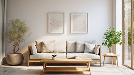 A minimalist, modern living room captured with expert precision. Serene space, abstract art focal point, clean lines, neutral tones, calming mood.
