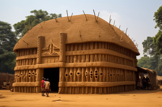 large building made of thatched straw, in the style of igbo (ibo) art