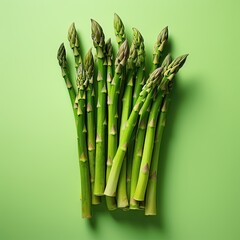 Bunch of fresh green asparagus on green background