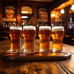 Fototapeta na wymiar Pints of beer in a pub