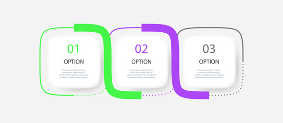 Gradient mesh infographic with 3 square elements and options. Vector illustration.