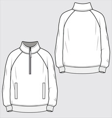 TURLE NECK HALF ZIPPER RAGLAN SLEEVE SWEAT SHIRT DESIGNED FOR MEN AND TEN BOYS IN VECTOR ILLUSTRATION  © JUSTDZINE
