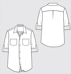 TURN UP SLEEVES WITH PATCH POCKET BASIC WOVEN SHIRT DESIGNED FOR MEN YOUNG MEN AND BOYS IN VECTOR ILLUSTRATION