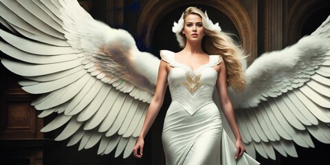 Marvelous woman angel with massive wings