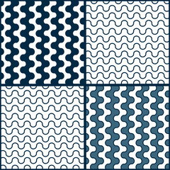Blue and white abstract waves seamless pattern