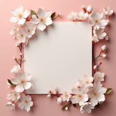 Mockup frame, Pastel-Colored Mockup Frame Set against a Charming Flowery Wallpaper. Generative AI
