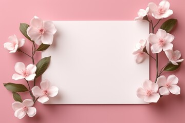 Mockup frame, Delicate Mockup Frame in Soft Pastel Hues against a Floral Wallpaper. Generative AI