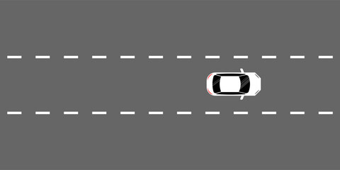 Naklejka premium Car Driving along Highway or Asphalt Road Aerial Top View. Vector Illustration. 