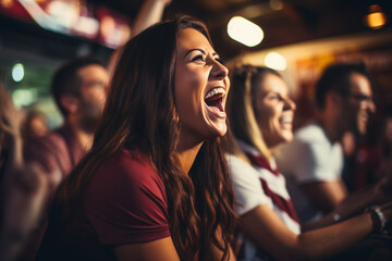Women's football fans having fun cheering their favorite team Soccer sport entertainment concept made with AI generative technology