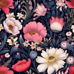 a seamless tileable texture of a field of delicate flowers with intricate detailing generative AI