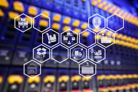 Logistic management concept. The complex process of planning, organizing and controlling resources to meet the needs of customers. The efficient flow and storage of goods, services.