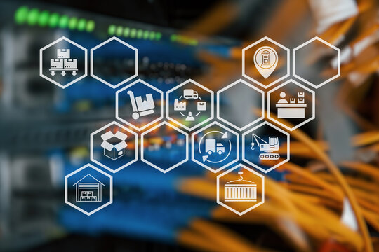 Logistic management concept. The complex process of planning, organizing and controlling resources to meet the needs of customers. The efficient flow and storage of goods, services.