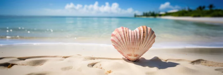 Foto auf Alu-Dibond heart shaped sea shell in front of the beach and the sea with copy space © Karat