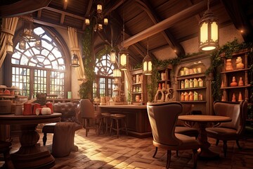 Cozy Coffee Shop: Embrace Aromas of Freshly Brewed Coffee and Feel the Warm Ambiance, generative AI
