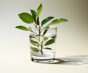 Plant in glass of water in minimalist concept. AI generated