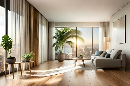 living room interior with window and plant