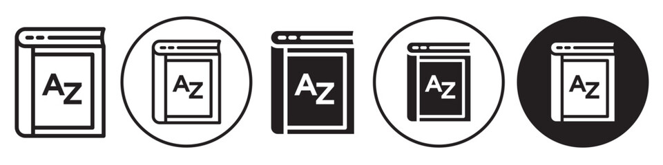 Vocabulary symbol Icon. Flat outlined Study book with cover to read the all alphabet for novel information to gather knowledge of English grammar meaning of words to translate vector set collection. 