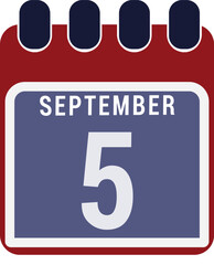 Calendar displaying day 5 (fifth) of the September - Day 5 of month of December. Illustration