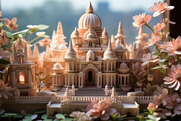 Obraz premium A digital art, Building crafted by papers in kirigami style illustration, quilling