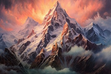 Snow-Capped Peaks and Rugged Terrain: Exploring a Majestic Mountain Range, generative AI