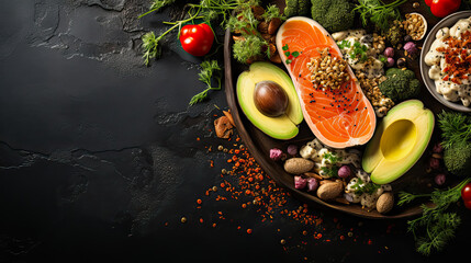 Fototapeta na wymiar diet food layout AI generated, high quality 3D illustration