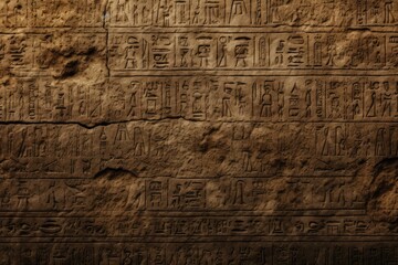 Enigmatic hieroglyphic stele texture background, mysterious and engraved stone tablet, ancient and cryptic surface - obrazy, fototapety, plakaty