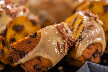 Chocolate pumpkin bundt cake with toffee glaze