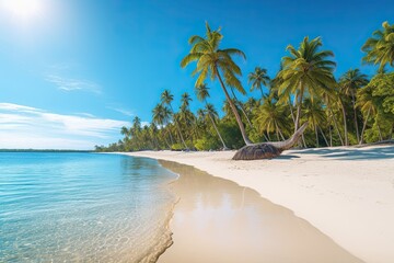 Turquoise Waters and Swaying Palm Trees: Discovering Serenity at a Stunning Beach Paradise, generative AI