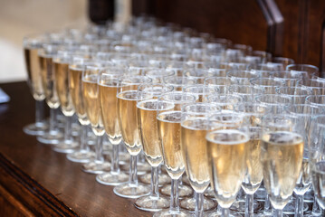 Champagne waiting to be served at a wedding 