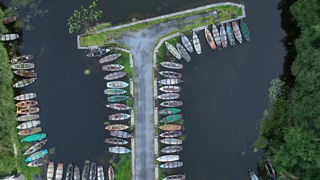 small fishing boats at lough sheelin harbour, county cavan, ireland