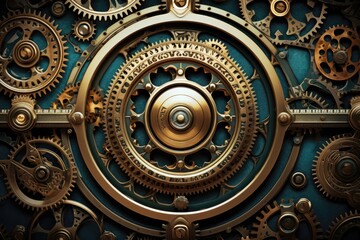 Steampunk clockwork texture background, intricate and mechanical gears and cogs, industrial and retro-futuristic surface