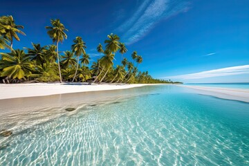 Turquoise Waters and Soft White Sand: Discover a Tropical Paradise Beach with Palm Trees, generative AI