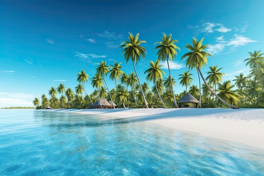 Turquoise Waters and Palm Trees: Discovering a Tropical Paradise Beach with Soft White Sand, generative AI