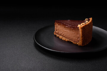 Delicious, fresh, sweet chocolate cake with nuts cut into slices