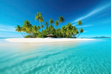Turquoise Waters and White Sandy Beaches: Discovering a Tropical Paradise Island with Palm Trees, generative AI