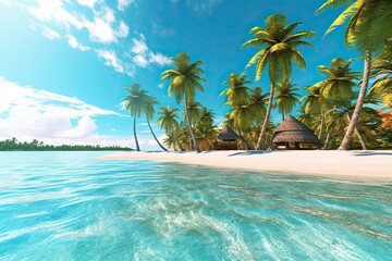 Tropical Paradise: A Stunning Island Getaway with Palm Trees, Turquoise Waters, and White Sandy Beaches, generative AI