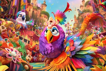 Vibrant Carnival Parade: Colorful Floats, Lively Music, and Joyful Celebration!, generative AI