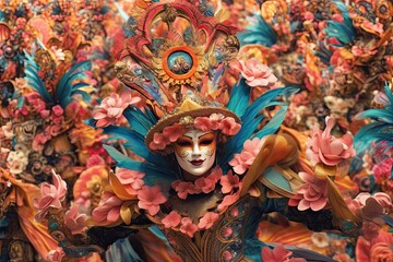 Fototapeta premium Colorful Floats, Lively Music, and Extravagant Costumes: Experience the Vibrant Carnival Parade, generative AI