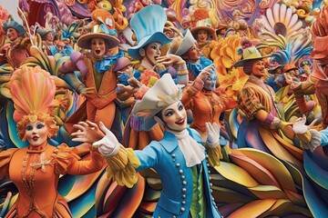 Colorful Floats, Lively Music, and Extravagant Costumes: Experience the Vibrant Energy of a Carnival Parade, generative AI