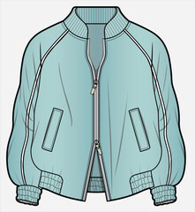 SATIN BOMBER UNISEX JACKET WITH TIPPING DETAILED RAGLAN SLEEVES DESIGNED FOR MEN AND WOMEN IN VECTOR ILLUSTRATION © JUSTDZINE