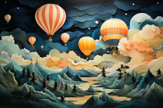 Abstract modern digital colorful art of weather balloons.