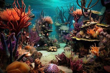 Fototapeta na wymiar Vibrant Marine Life and Intricate Coral Formations: Exploring an Underwater Coral Garden, generative AI