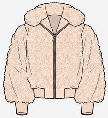 SHEARLING WINTER HIGH NECK JACKET WITH RIBBED CUFF AND WAISTBAND DESIGNED FOR WOMEN AND GIRLS IN VECTOR © JUSTDZINE