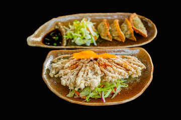 fried enokitake mushroom with sauce