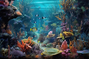 Fototapeta na wymiar Colorful Coral Reefs, Exotic Marine Life, and Hidden Treasures: Exploring an Enchanting Underwater Paradise, generative AI