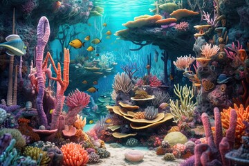Fototapeta na wymiar Vibrant Underwater Coral Reef: Exploring Colorful Fish, Intricate Coral Formations, and the Beauty of Marine Life, generative AI
