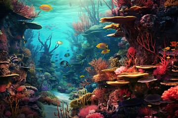 Obraz na płótnie Canvas Astonishing Coral Reefs: Exploring the Diverse Marine Life, Vibrant Colors, and Sense of Wonder in the Underwater World, generative AI
