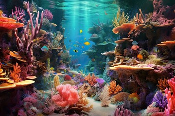 Exploring the Vibrant Ecosystem and Colorful Coral of an Underwater World of Wonders, generative AI