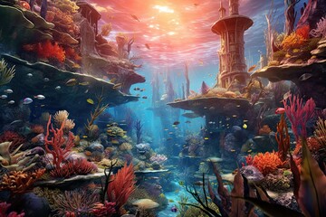 Discover the Wonders of a Vibrant Underwater World: Exploring Diverse Marine Life and Enchanting Coral Formations, generative AI